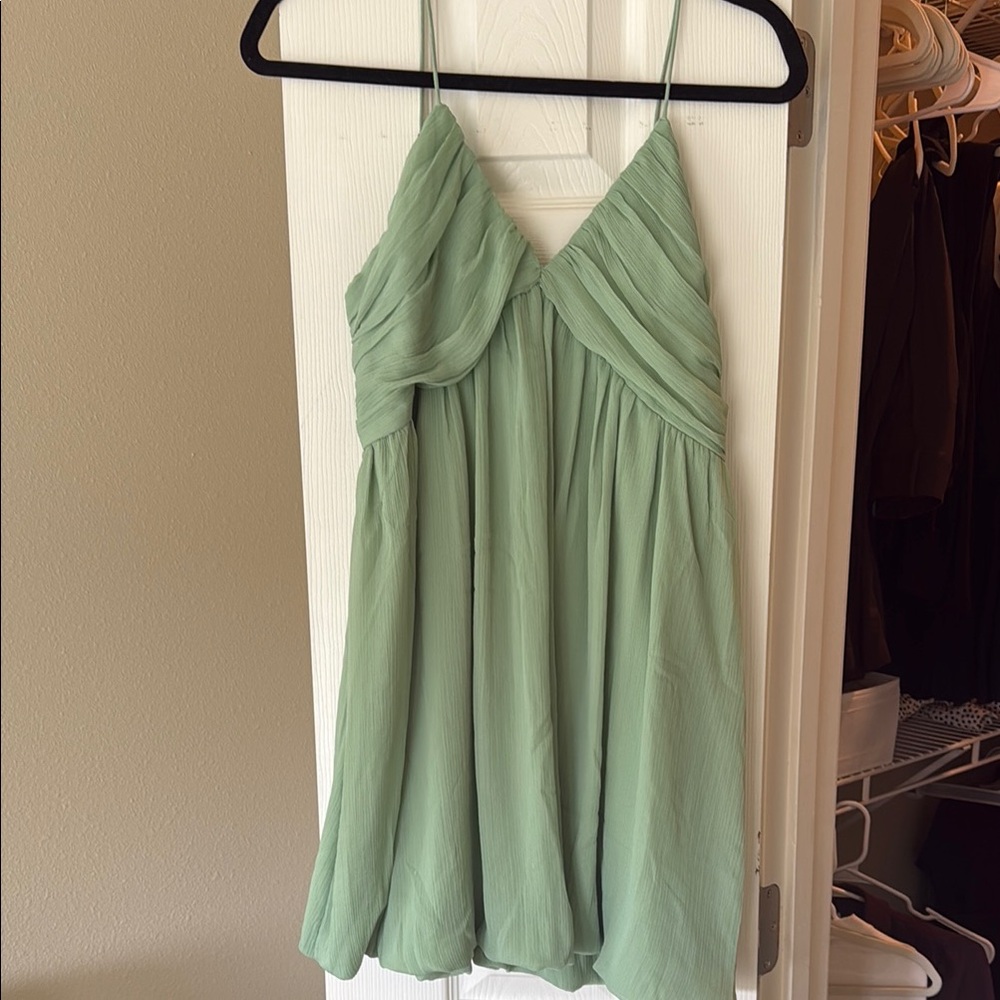 Abercrombie & Fitch Sage Green Spaghetti-Strap Chiffon Mini Dress